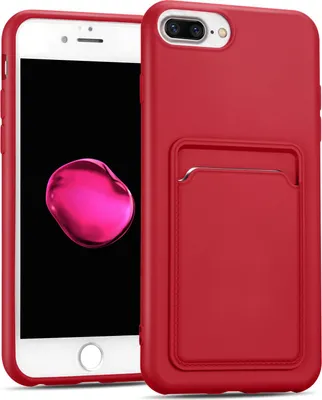 Image de Étui pour téléphone portable Apple iPhone 7 Plus / 8 Plus Housse étui silicone avec porte-carte Slim Wallet Case, Rouge