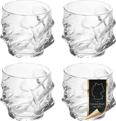 Produktbild von Intirilife 4x Whisky Glas in KRISTALL KLAR 'SCULPTURED' – Old Fashioned Whiskey Glas Bleifrei im Sculpture Design spülmaschinengeeignet perfekt für Scotch, Bourbon, Whisky uvm.