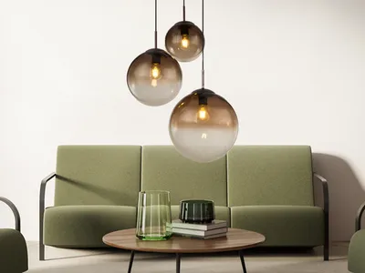 Produktbild von 3-flammige LED Amberglas Hängelampe, Glaskugel Esstischlampen für über Kochinsel