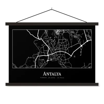 Produktbild von MuchoWow® Textilposter Karte - Antalya - Stadtplan 120x80 cm mit schwarzem Rahmen - Wanddeko