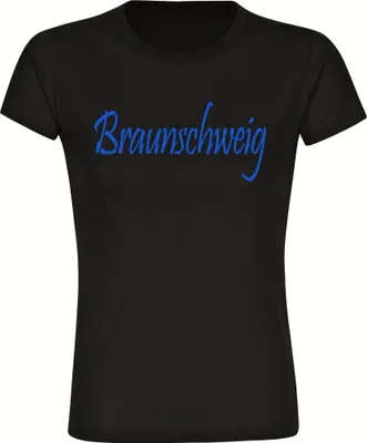 Produktbild von multifanshop Damen T-Shirt - Braunschweig - Schriftzug, schwarz-2, Größe XXL