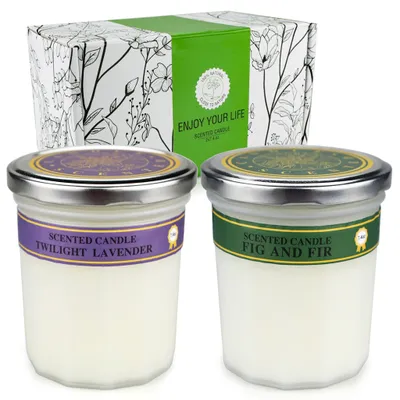 Produktbild von ACXIN 2er Set Duftkerzen in Glasdosen – 210g mit Lavendel & Feige , Valentinstag, Partys, Yoga, Hochzeiten & Muttertag