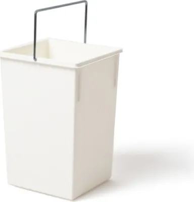 A white rectangular bucket with a gray metal handle is shown against a white background.