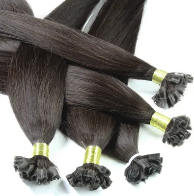 Image de hair2heart extensions de cheveux humains raides - 25 mèches 0,5g 60cm 4/0 brun moyen