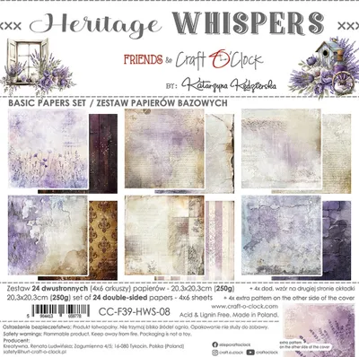 Image de CRAFT OCLOCK, 24 feuilles de papier de scrapbooking 20 x 20 cm, recto-verso, Heritage Whispers BASIC