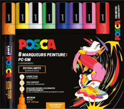 Obrázek produktu pro Sada fixů Posca PC5M 8 kusů popových barev - kreativní sada štětcových per