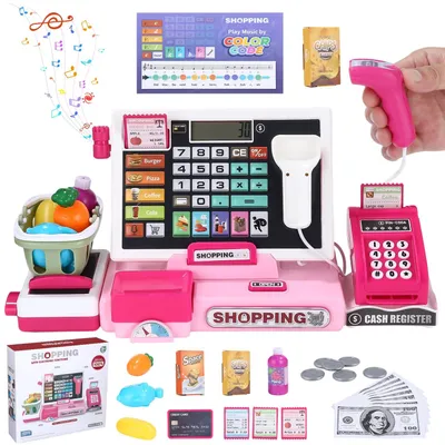 Produktbild von heuchaey Kinder Kasse Spielzeug, Kinderkasse Registrierkasse Set, Rosa
