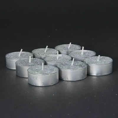Produktbild von 9er Set Silberne Pailletten-Kerzen, beheizt, 3,7 cm Breite, 1,5 cm Höhe