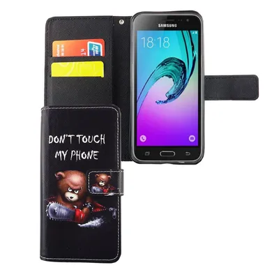 Productafbeelding van Telefoonschaal/hoesje voor de Samsung Galaxy J3 Emerge, met het opschrift "Beer met kettingzaag"
