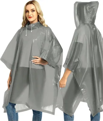 Produktbild von Regenmantel - Einheitsgröße - Kapuzenumhang - Wasserdicht - Poncho - Grau - Uni