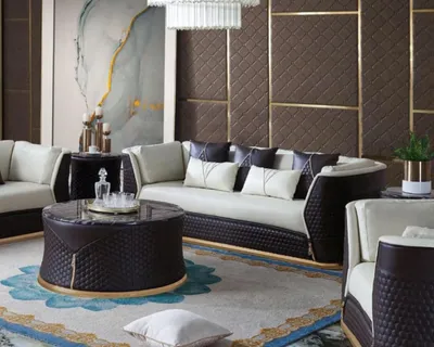 Produktbild von Dreisitzer design Couch Polster 3er Sofa Couchen Leder Sofas Ledersofa Möbel Neu