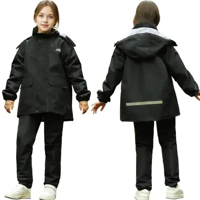 Productafbeelding van Regenkleding set voor kinderen, waterdicht - Tweedelig set - Regenbroek/jas - Unisex - Afneembare capuchon - Geschikt voor kinderen van 8-14 jaar - Regenoutfit