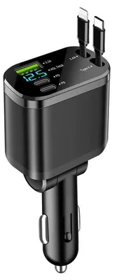 Produktbild von 5-in-1 Kfz-Ladegerät - Retraktables USB-C/Type C PD Kabel - Schnellladen - Zigarettenanzünder Adapter - Für iPhone Samsung - Apple Type C