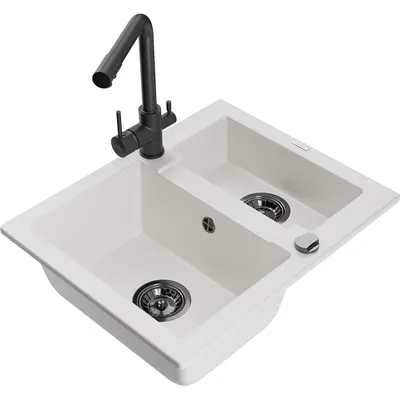 Obrázek produktu pro Mexen Carlos 1,5-miskový granitový dřez s kuchyňskou baterií Duero, Bílá - 6518-20-671600-70