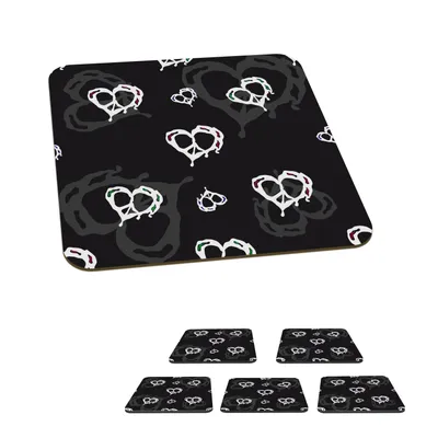 Obrázok produktu pre MuchoWow® Sklenený podtácek Štvorcová sada 6 kusov Vzory - srdce - lebka 10x10x0.3cm Podložky pod poháre - podložky pod nápoje - ochrana stolovej