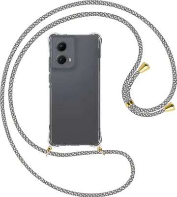 Produktbild von Handykette Backcover-Schutzhülle mit Band (Metall goldfarben) für Motorola Moto Edge 5G (2024) - weiß/grau kariert