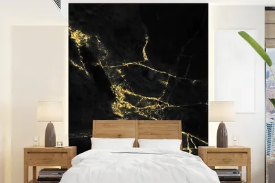 Produktbild von MuchoWow® Fototapete für Wohnzimmer oder Schlafzimmer Wandtapete Vinyl Motivtapete Marmor - Schwarz - Gold - Luxus - 165x220 cm - Wanddekorationen