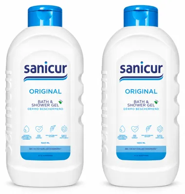 Imagen del producto de 2 unidades de gel limpiador corporal y para ducha Sanicur Original – 1000 ml cada uno – Paquete económico