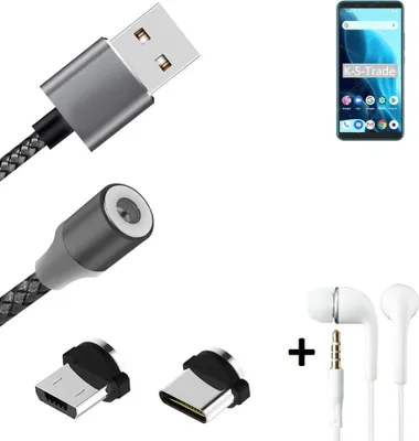 Produktbild von K-S-Trade® Hochwertiges Magnet-Lade-kabel Sync-Kabel Daten-Kabel + Kopfhörer kompatibel mit Cubot Note 9 mit USB-Typ-C-Anschluss und