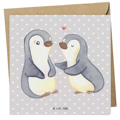 Produktbild von Mr. & Mrs. Panda Grußkarte Pinguine trösten - Grau Pastell - Geschenk, Klappkarte, anlasskarte, Jahrestag, faltkarte, für Freundin, doppelkarte, Frauen, Glückwunschkarte