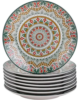 Obrázok produktu pre Servírovací tanier na stôl, sada 8 kusov, porcelán, zelená mandala, priemer 21,2 cm, v štýle českého dizajnu