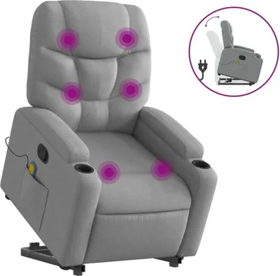 Image de vidaXL Fauteuil de massage avec releveur Gris clair Tissu