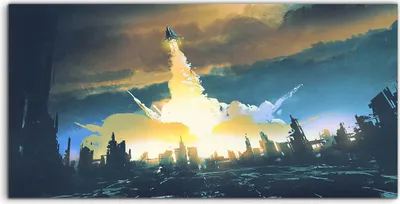 Produktbild von Coloray Acrylbild 140x70  Wandbild Acrylbilder Raketenstart von der Erde gestartet