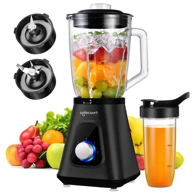 Image de Safecourt Kitchen Safecourt Mixeur de cuisine - Mixeur puissant de 1 200 watts avec bol à emporter - 3 pieds - Noir