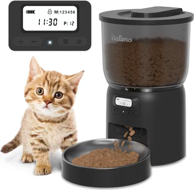 Produktbild von Balimo Automatischer Futterautomat Futterspender Katze/Hund, Katzenfutter, Einstellbarer Fütterungsplan 3L, mit Timer, Schwarz