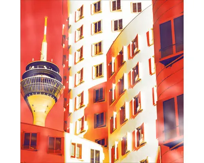 Produktbild von Glasbild Düsseldorf MedienHafen und Rheinturm 20x20 cm