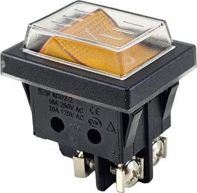 Produktbild von Wippenschalter Gelb mit Wasserdichte Abdeckung und Schraubanschluss 4pin 16A 250, Beleuchtet