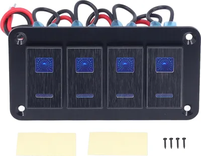 Produktbild von Schwarzes 4-Gang-Wippschalterfeld, wasserdichter IP65-Kippschalter mit LED-Hintergrundbeleuchtung, Motorboot-Modifikation DC12-24V