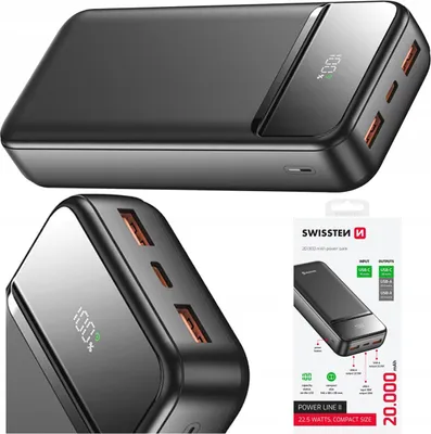Zdjęcie produktu dla SWISSTEN Powerbanka PowerLineII 20 000 mAh, czarna