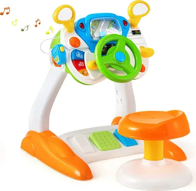 Produktbild von Musikspielzeug zum Cockpit-Thema, Spielzeug Kinder ab 3 Jahre, Lenkrad-Spielzeug mit zyklischer Drehszene, Musik, Sirenengeräuschen & Lichtern