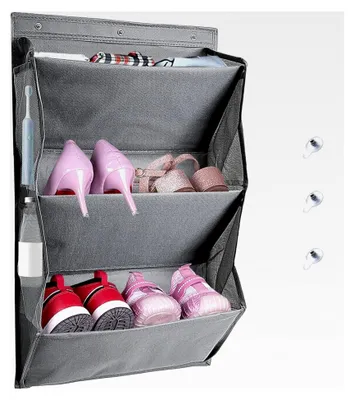 Produktbild von Hängeaufbewahrung, dreistöckige Aufbewahrung mit Seitentaschen, hängende Montage, Schuhregal, multifunktional für Schuhe und Alltagsgegenstände