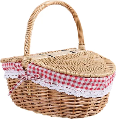 Produktbild von Picknickkorb aus Weide im Landhausstil, Campingkorb mit Deckel, Griff und Einsätzen für Picknicks, Partys und Grillabende