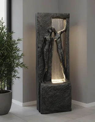 Produktbild von Springbrunnen Gartenbrunnen Zimmerbrunnen mit LED Beleuchtung 99,5cm mit Glasplatte Bronze-Steinoptik