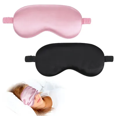 Image de Lot de 2 masques de sommeil en soie pour femmes, masque de sommeil en soie doux avec sangles réglables, masque de sommeil occultant, masque pour les yeux en satin, masque de nuit pour femmes et hommes