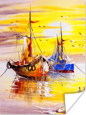Produktbild von MuchoWow® Poster Malerei - Boot - Wasser - Ölfarbe 60x80 cm - Schlafzimmer Dekoration