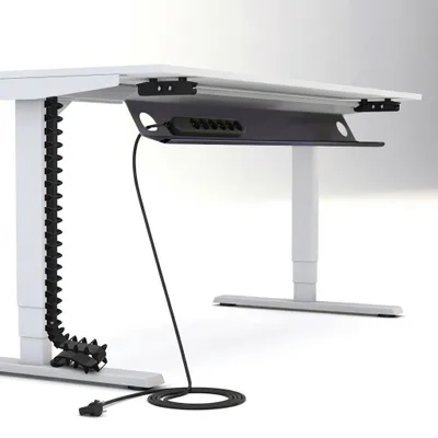 Produktbild von ASSMANN Horizontaler Kabelkanal Flex-small + Vertikale Kabelführung + 6-fach Steckdose Schwarz, 88x16x10cm
