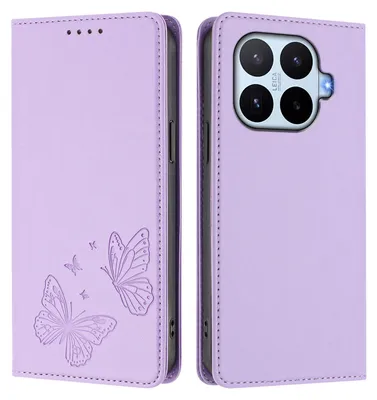 Produktbild von Lederhülle für Xiaomi 17T, Schmetterling Prägung Leder Brieftasche Schutzhülle mit Ständer Violett