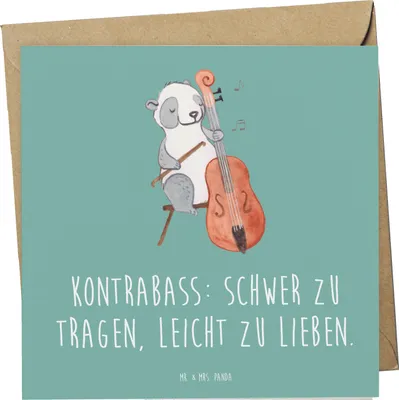 Produktbild von Mr. & Mrs. Panda Klappkarte Kontrabass Liebe - Meeresbrise - Geschenk, faltkarte, Grußkarte, Glückwunschkarte, Streichinstrument, Ensemble, Jazzbands, anlasskarte, Musik