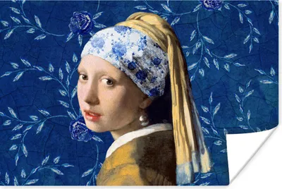 Produktbild von MuchoWow® Poster Mädchen mit Perlenohrring - Delfter Blau - Vermeer - Blumen - Gemälde - Alte Meister 180x120 cm - Fotoplakat