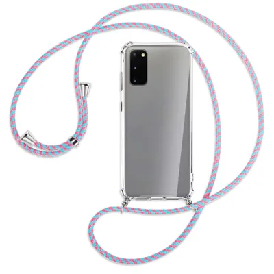Produktbild von Handykette Backcover-Schutzhülle mit Band (Metall silberfarben) für Samsung Galaxy S20 (G980) - pink/mint