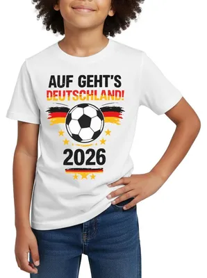 Produktbild von Spreadshirt Auf Geht's Deutschland 2026 Fußball Fan Kinder T-Shirt, 98/104 (3-4 Jahre), Weiß