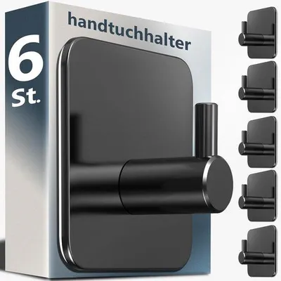 Produktbild von Famanu Handtuchhaken Set 6 Stück - Selbstklebend Schwarz