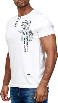 Produktbild von Herren T-Shirt "R-NEAL" Verwaschen mit Knopfleiste und Seitlichem Aufdruck Freizeit Kurzarm-Shirt S - 4XL 6784