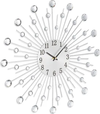 Immagine prodotto di Orologio da parete in argento con pietre scintillanti, diametro 50 cm