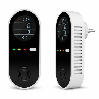 Produktbild von Gaswarnmelder Steckdose 4in1, CO Kohlenmonoxid Warner mit LCD Display, Temperatur & Luftfeuchtigkeit Anzeige, 85dB Alarm für Haushalt
