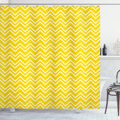 Immagine prodotto di ABAKUHAUS Tenda da doccia gialla, motivo a linee ripetute simmetriche moderne monocromatiche astratte a zig zag, 175 x 240 cm, giallo e bianco